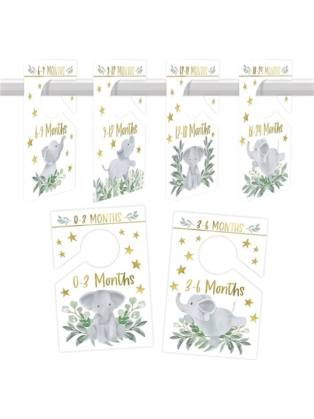 6 Hanger Dividers Baby Closet Size Dividers - Elephant Baby Closet Dividers